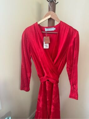 NEW/ SOLD OUT COLOR Silvia Tcherassi Red Wrap Long-Sleeve Dress